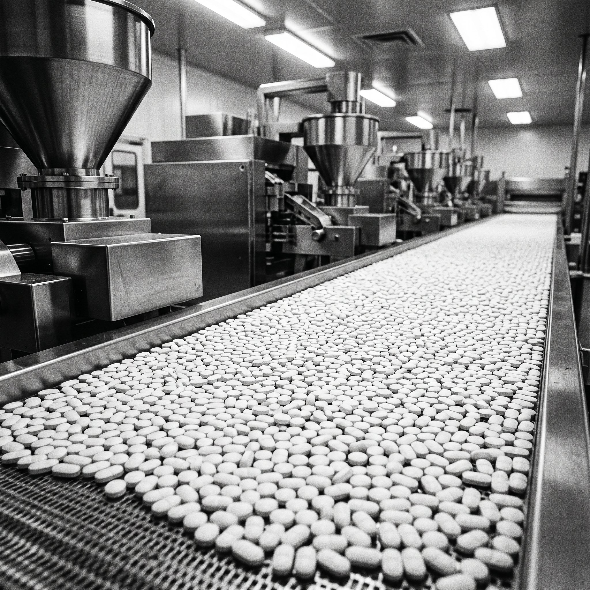 Industrial pill factory conveyor belt